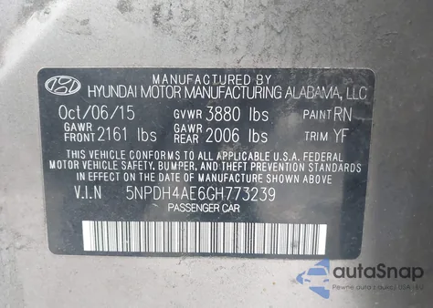 2016 Hyundai Elantra Se из США, поврежденный, VIN 5NPDH4AE6GH773239